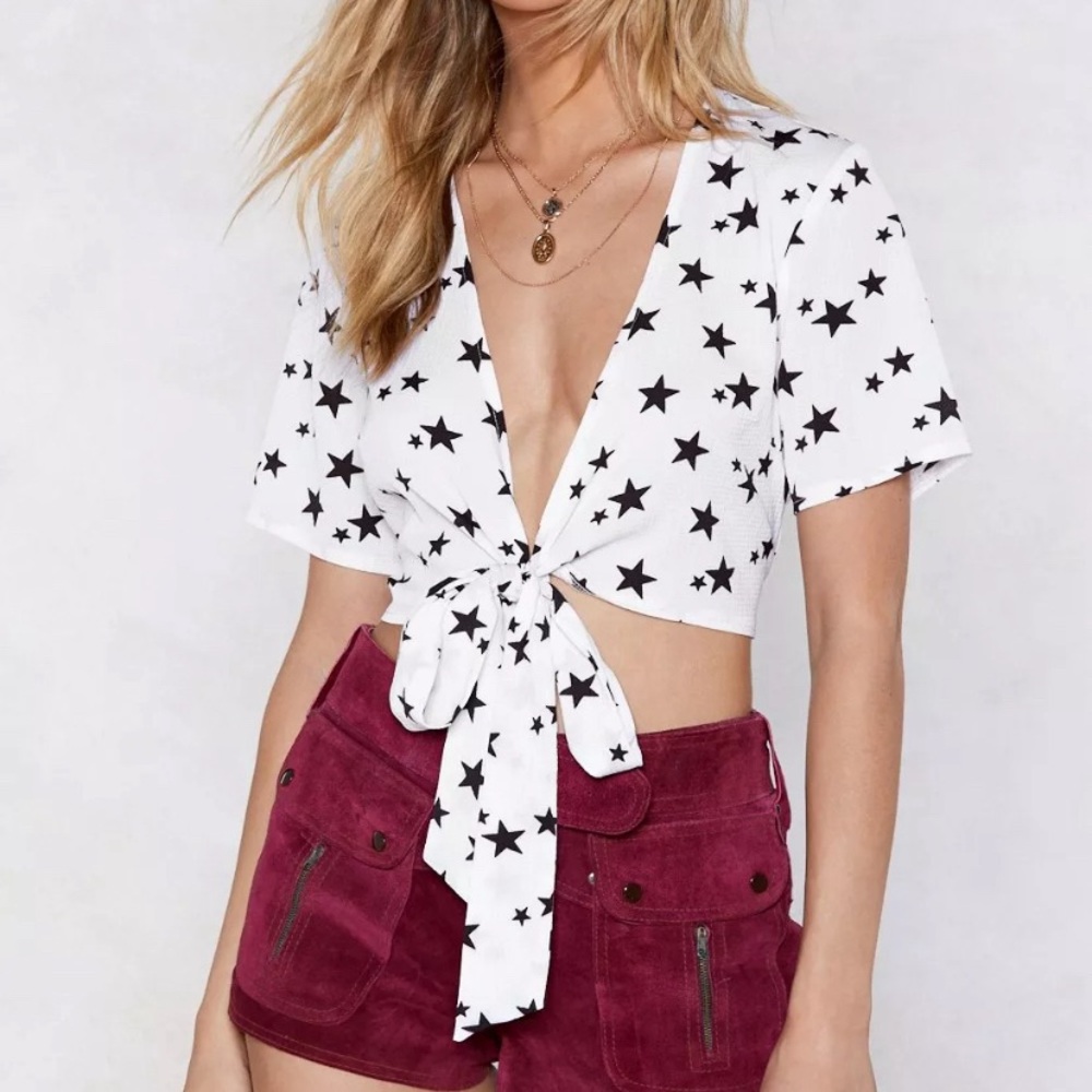 Nasty Gal Out Of Space Star Crop Top White Black Stars Size small 6